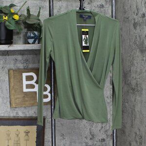 NWT Rachel by Rachel Roy V-Neck Faux Wrap Long Sleeve Shirt 1808910 S Green